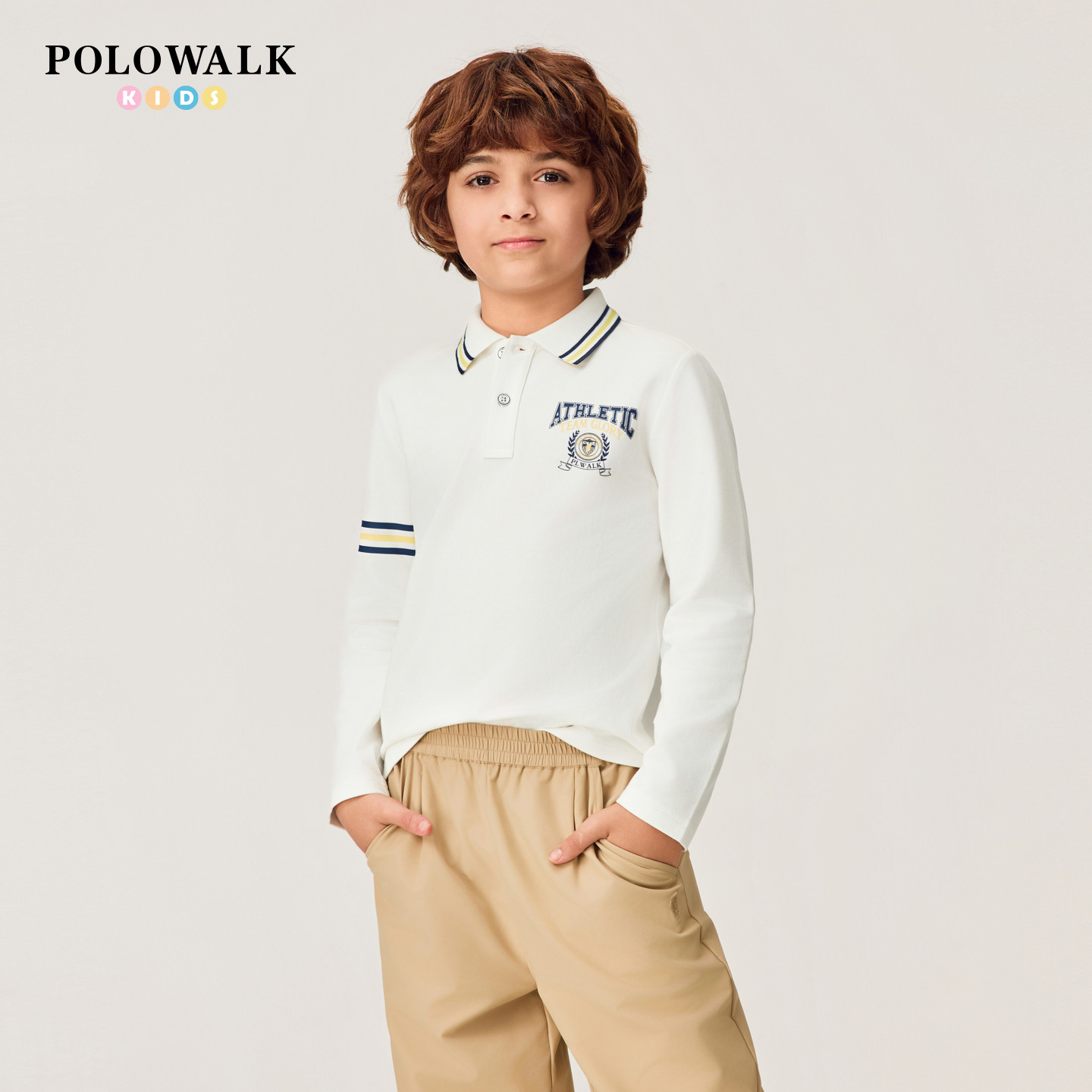 POLOWALK童装男女童长袖T恤2026年春季新品儿童翻领撞色百搭上衣