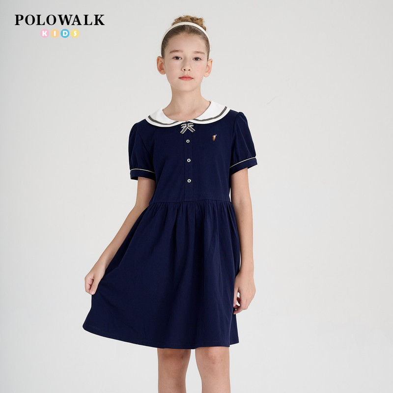POLOWALK童装2025新品夏季学院风连衣裙女童针织裙子撞色Polo裙