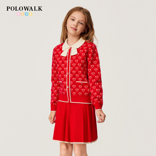 【新年款】POLOWALK童装女童长袖套装2026新品女童撞色提花两件套