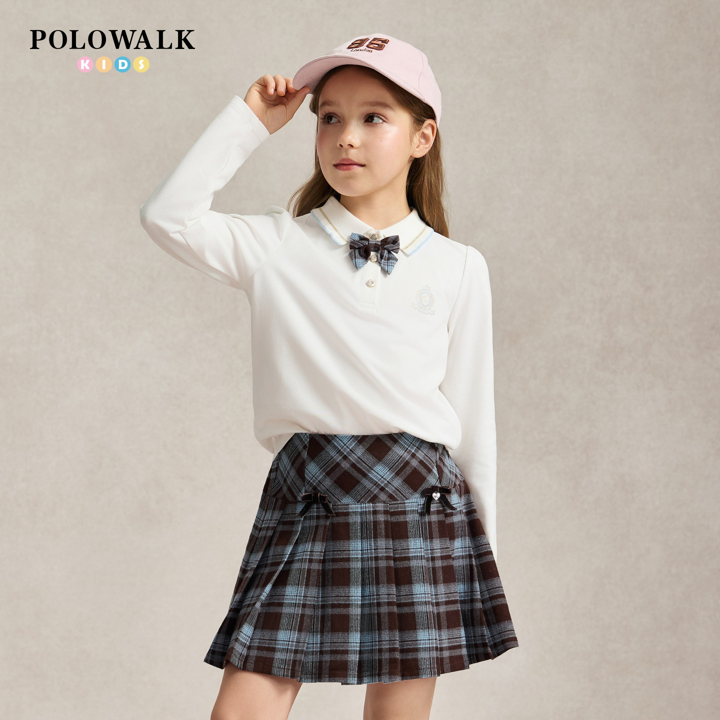 POLOWALK童装2026秋季新品女童长袖T恤休闲舒适polo领儿童打底衫