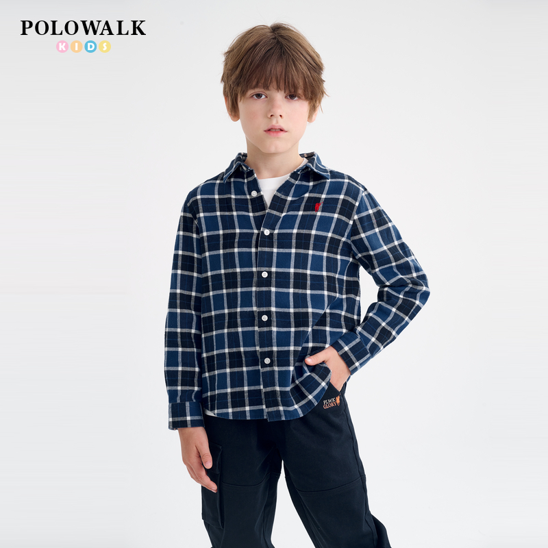 POLOWALK男童全棉长袖磨毛衬衫