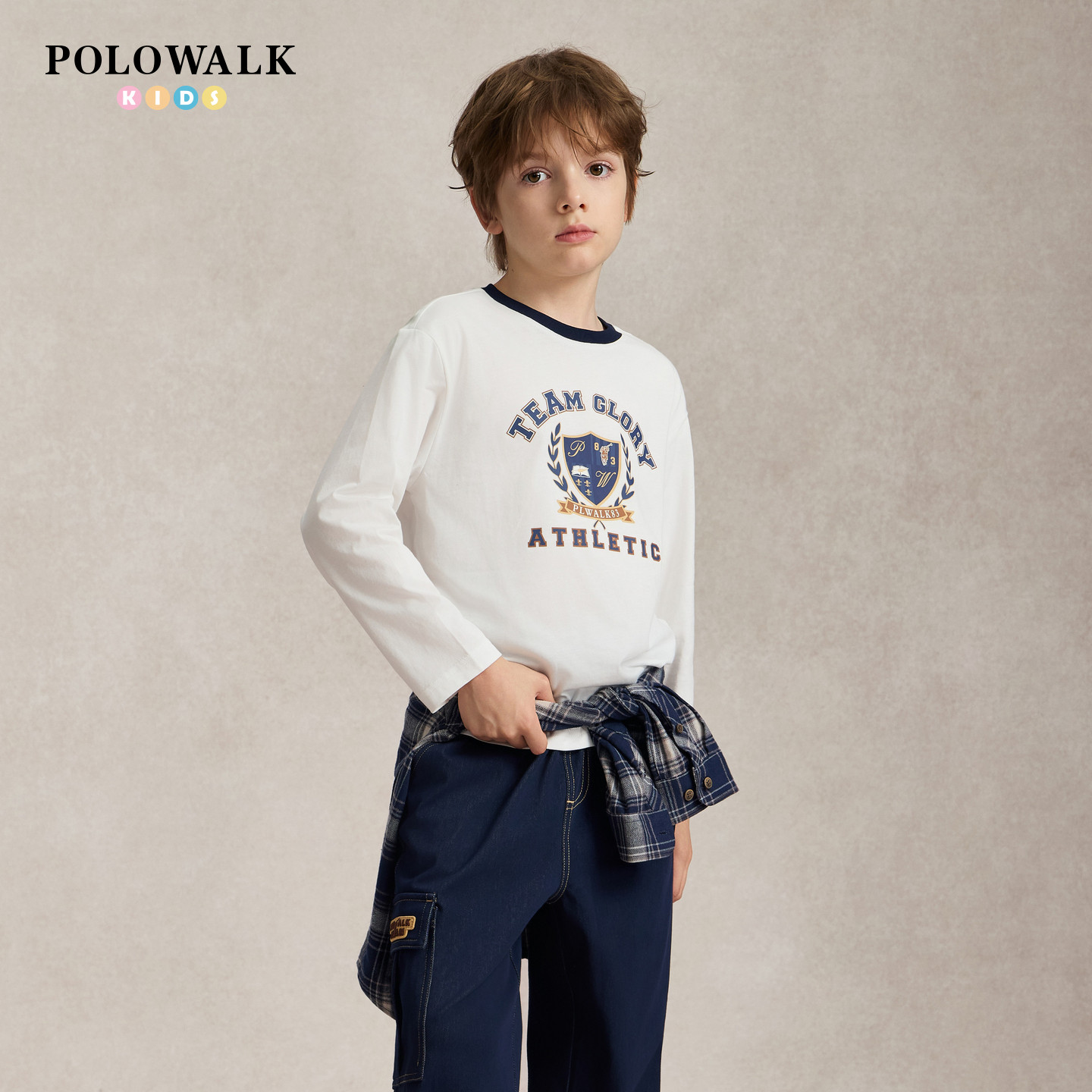POLOWALK男童长袖T恤撞色圆领
