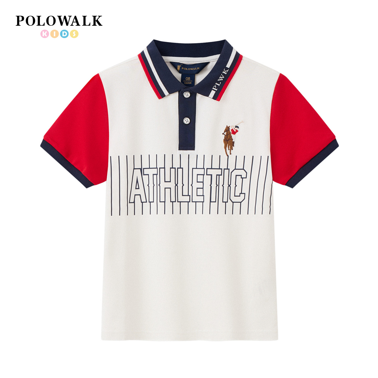 POLOWALK童装2026夏季新品男童短袖T恤翻领POLO衫色块拼接t恤上衣