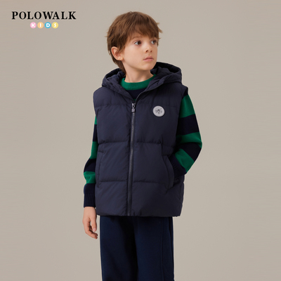 POLOWALK童装男童羽绒马甲连帽