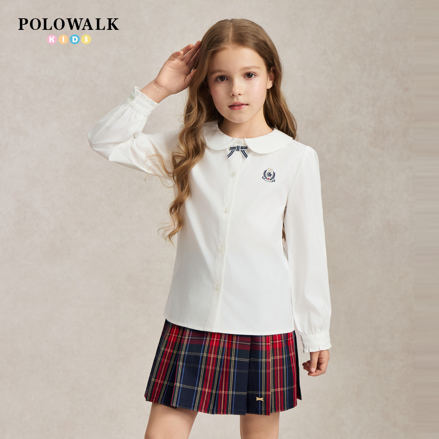 POLOWALK女童长袖衬衫翻领图片