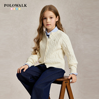 POLOWALK女童绞花针织开衫早秋外套线衫