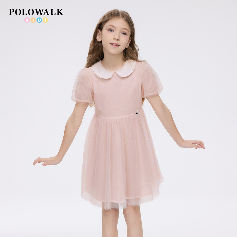 POLOWALK童装女童短袖连衣裙2025新品夏季新品网纱中大童