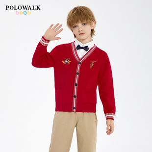 POLOWALK男童针织开衫2025秋冬新款纯棉保暖本命年中大童毛衣