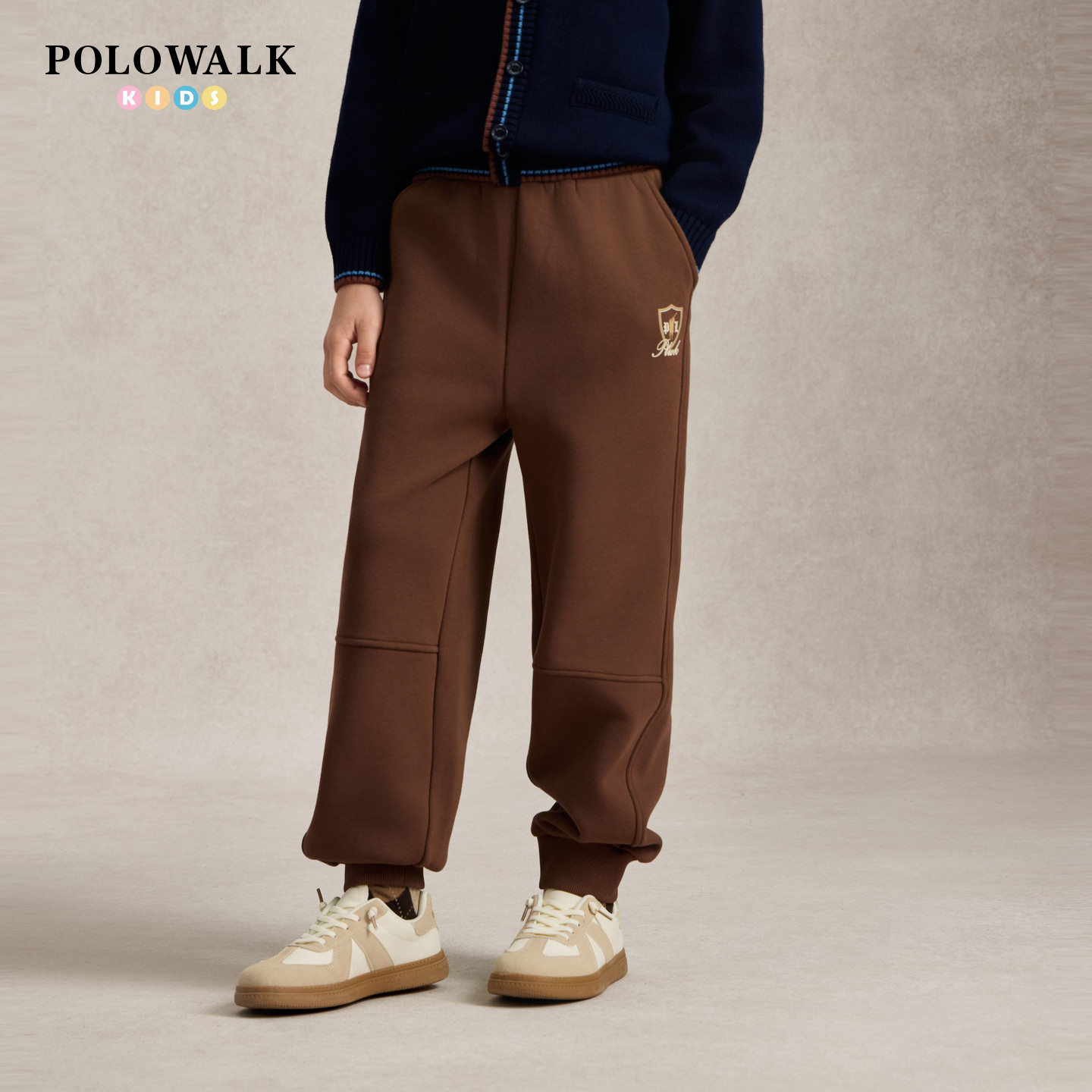 POLOWALK男童卫裤秋冬新品松紧腰中大童舒适加绒束脚运动休闲裤子