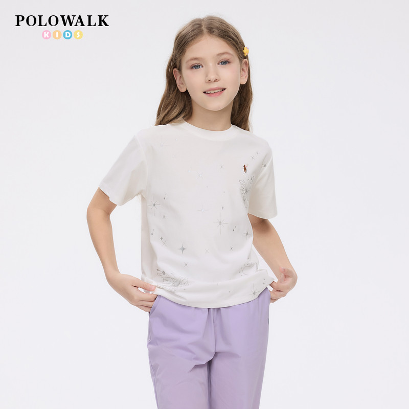 【瞬间凉感】POLOWALK童装女童短袖T恤26夏季新品圆领中大童上衣