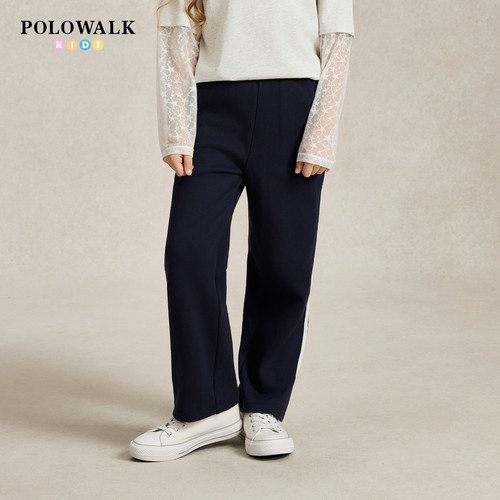 POLOWALK女童卫裤秋季新品直筒中大童侧边白色织带女孩运动裤子