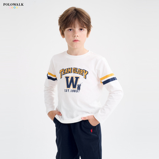 【100%棉】POLOWALK童装男童T恤2026春夏新款圆领薄款长袖打底衫