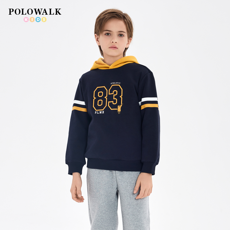 POLOWALK男童加绒连帽卫衣秋冬