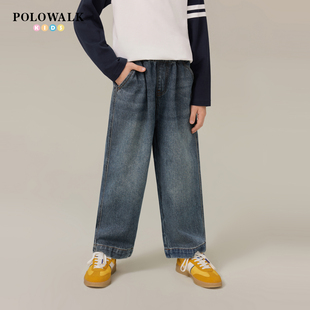 POLOWALK童装男女童牛仔裤2026春夏新品中大童直筒运动裤休闲长裤