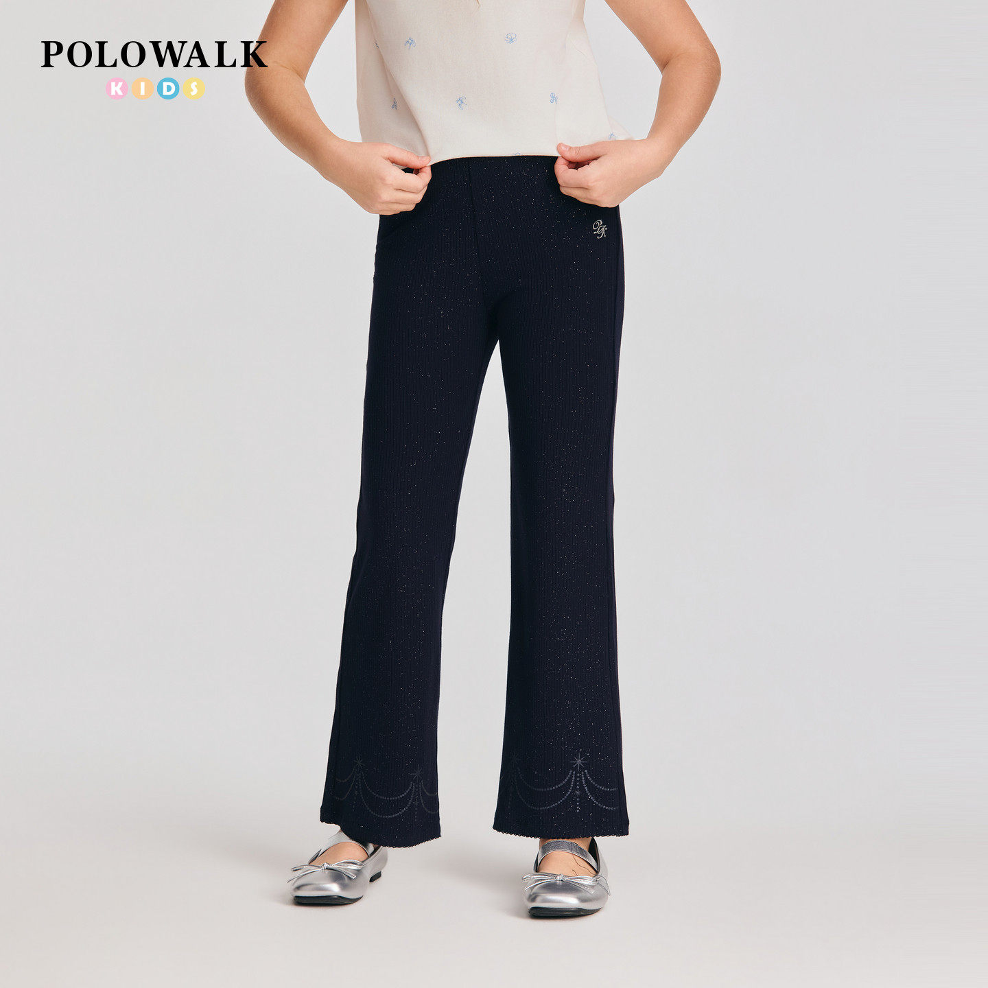 POLOWALK童装2026春夏新品女童休闲裤甜美星星闪粉印花百搭休闲裤
