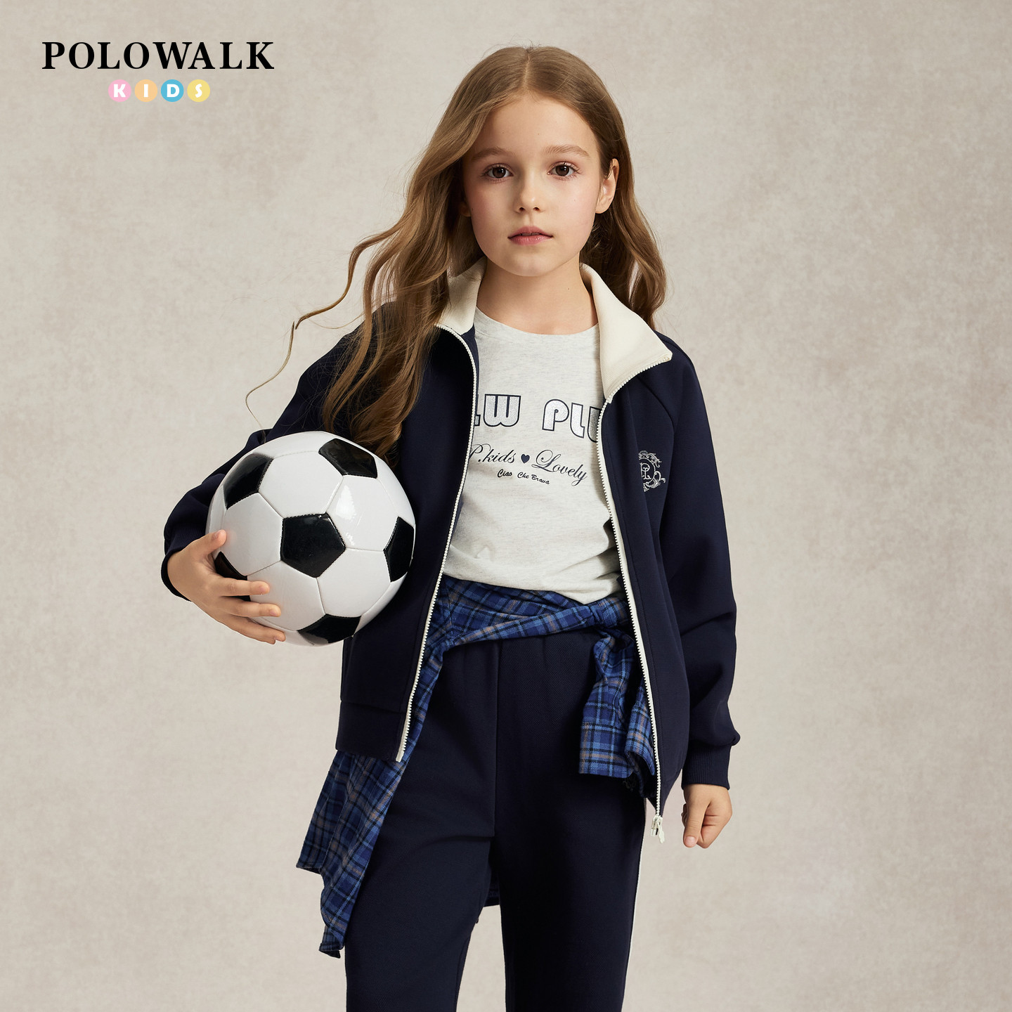 POLOWALK女童翻领撞色外套