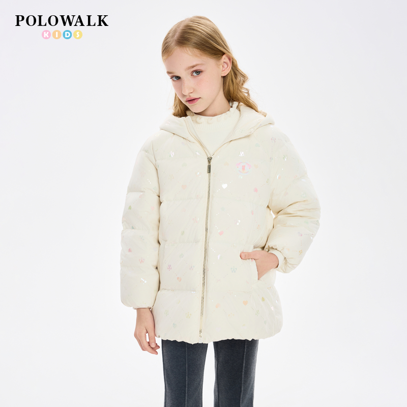 POLOWALK女童中长款保暖羽绒服