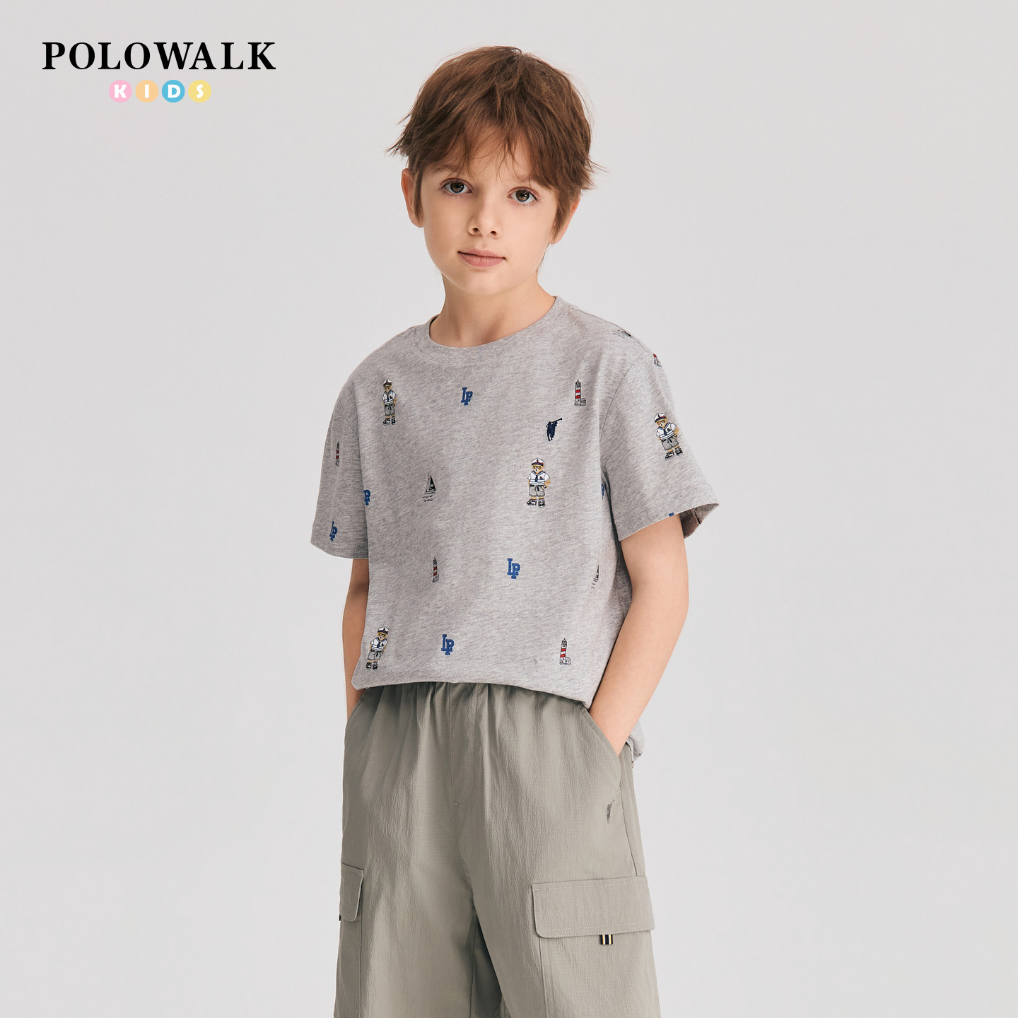 POLOWALK童装2026夏季新品男童短袖T恤印花POLO衫儿童圆领上衣