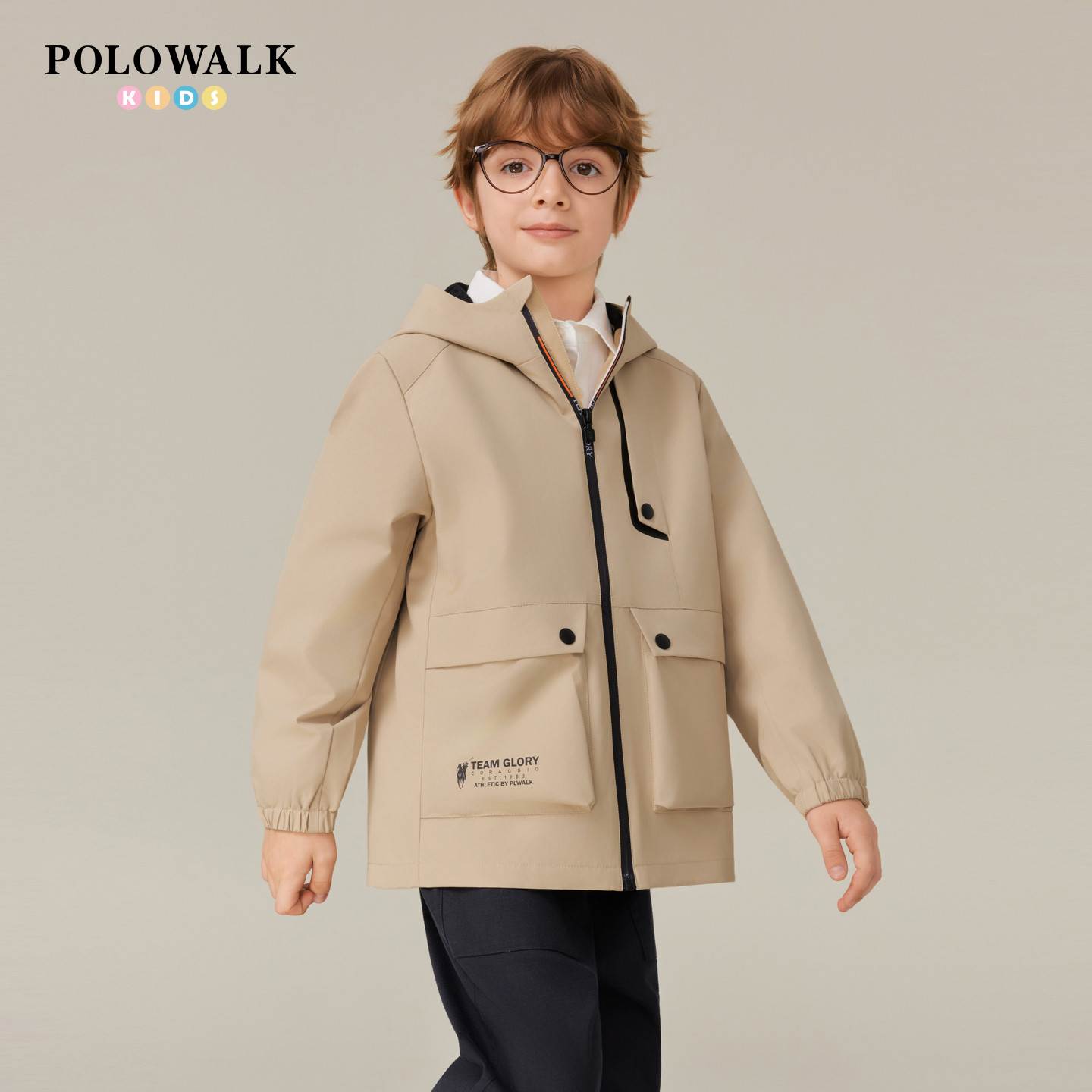 POLOWALK童装男童外套2026春夏新品连帽风衣上衣中大童休闲夹克