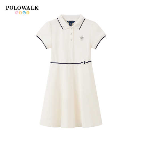 POLOWALK童装2026夏季新品女童短袖连衣裙简约洋气柔软儿童裙子