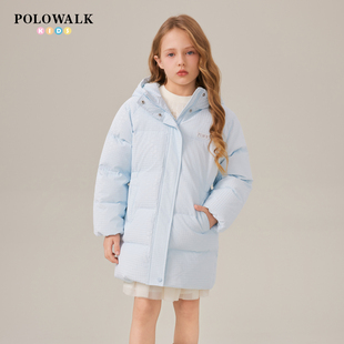 POLOWALK童装女童中长款羽绒服2025年新款秋冬中大童连帽外套保暖