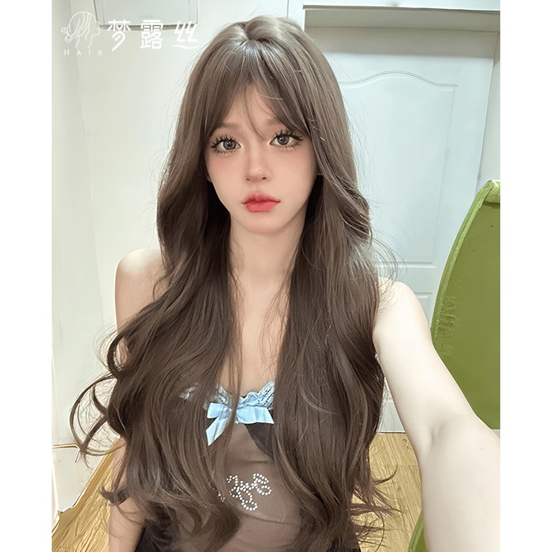 小圆-【冰冷心事】温柔气质榛果灰棕色大波浪长卷发全头套自然蓬