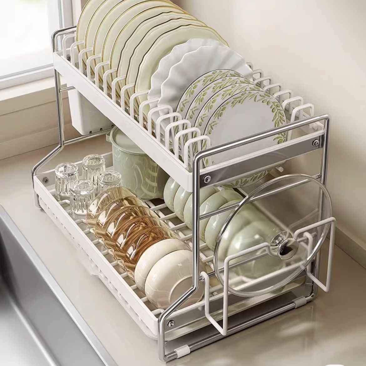 新世程201不锈钢厨房置物架碗碟盘沥水架放碗架碗筷收纳沥水架