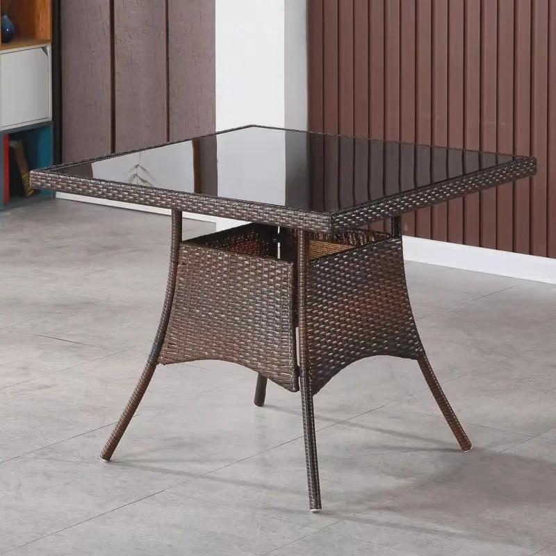 阳台简易圆桌家用沙滩休闲方圆桌茶几桌网红桌藤编休闲茶桌椅组合