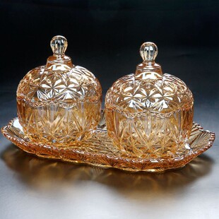 欧式无铅玻璃带盖糖果罐套装家用客厅茶几零食糖盒金色干果罐大号