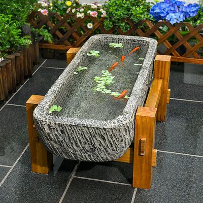 户外庭院长方形树脂石槽大鱼缸 复古养鱼水池放花园摆件造景布置