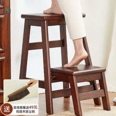 折叠梯凳实木多功能换鞋凳家用厨房登高梯推拉椅子两用高板凳整装