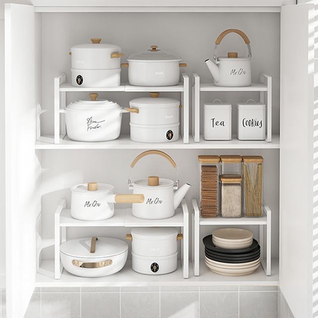 圣西陶柜子隔板分层伸缩置物架厨房调料架台面多层家用锅具收纳架