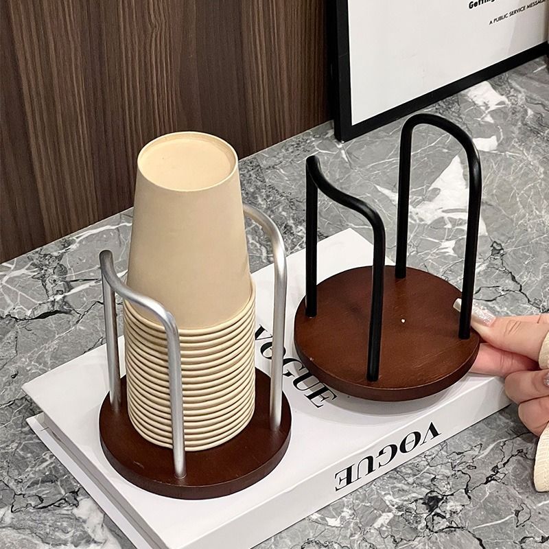 一次性水杯放置架高颜值纸杯架杯子取杯器桌面茶几收纳木质托盘茶