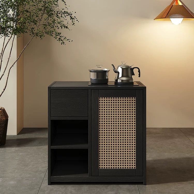 茶水柜客厅靠墙实木诧寂风黑色烧水壶一体移动小桌柜茶桌侧边茶台