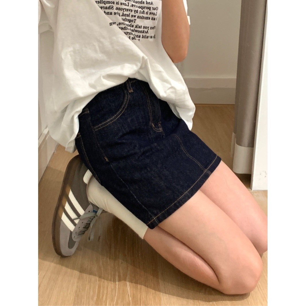 丹尼深蓝色牛仔半身裙女夏季薄款高腰a字裙显瘦防走光包臀短裙裤