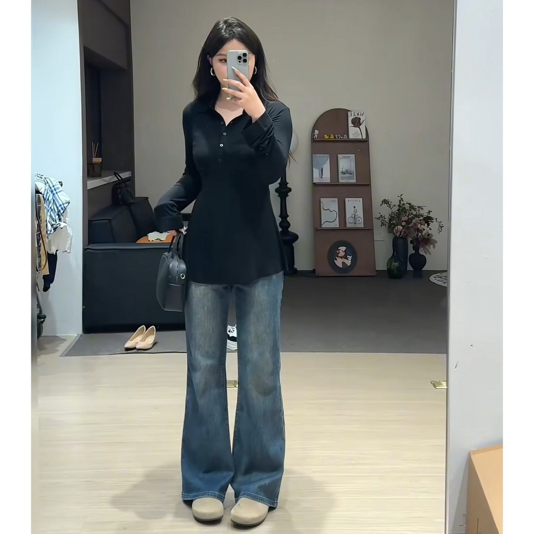 微胖不贴腿牛仔裤 松弛感韩系ins慵懒风网红显瘦弹力身材牛仔裤