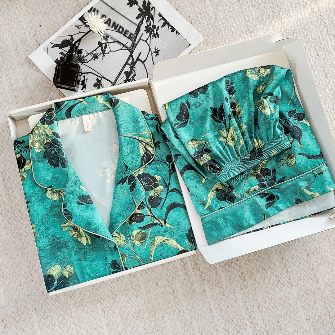 达芬奇密码【黛蓝花影】2025夏季新款三件套家居服睡衣套装可外穿