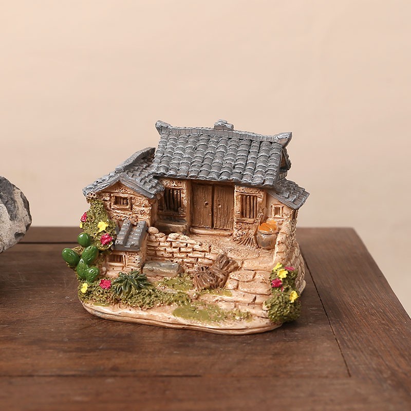 门前绿意小号乡村老房子摆件小模型桌面创意微景观造景庭院摆件