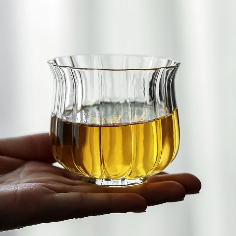 瓷造 莲瓣杯140ML高硼硅玻璃喝茶主人杯高硼硅女士用品茗茶杯玻璃
