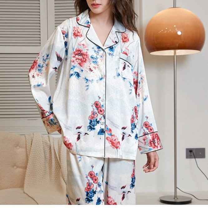 2025新款梅花坞长袖宽松透气轻奢春秋睡衣女士家居服套装