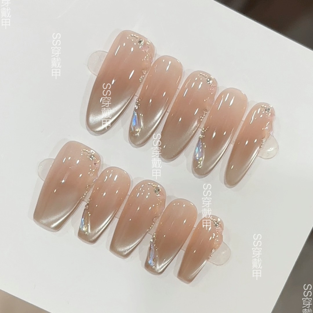 【银月柔纱】纯手工制作穿戴甲精品猫眼美甲温柔气质甲片