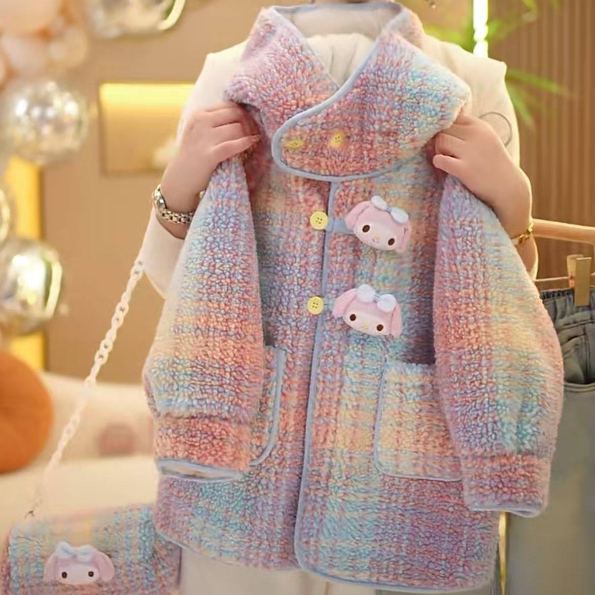 女童加绒外套秋冬2025儿童新款冬季宝宝加厚皮毛一体大衣洋气冬装