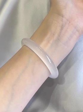 白月光玉髓手镯送女友圆条国风白冰马料细款新中式少女扁条礼品05