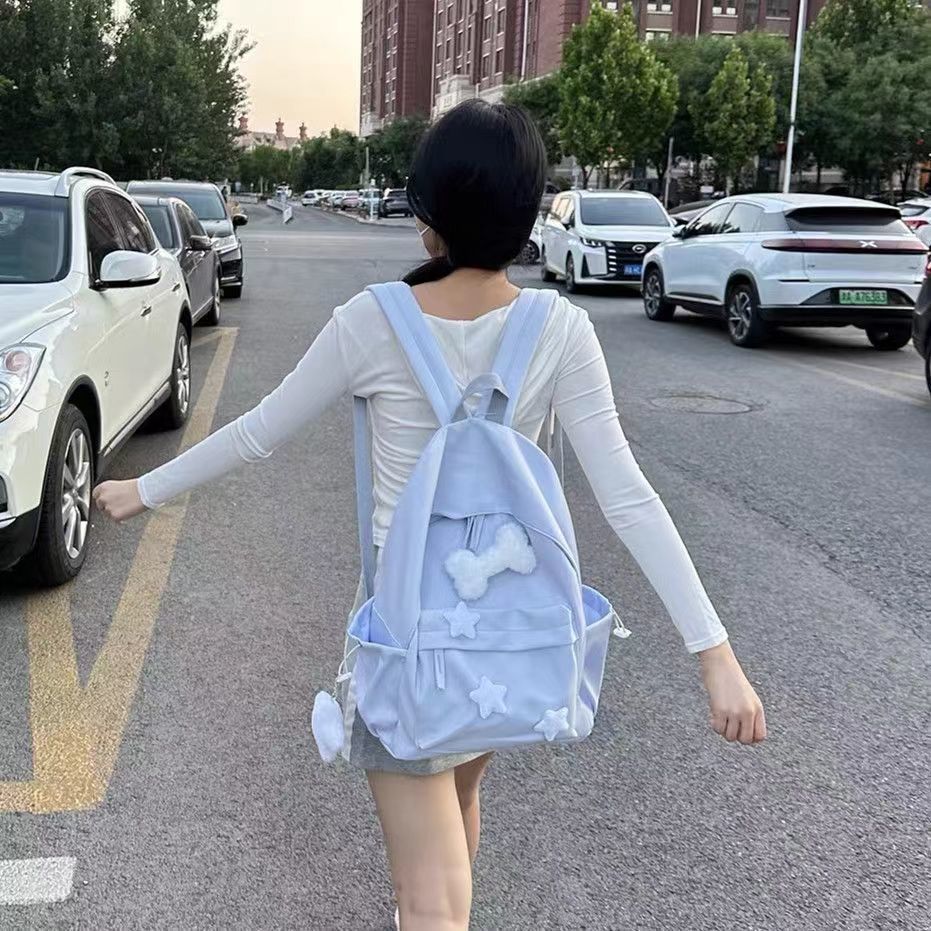 书包初中女生蓝色系书包女ins初高中学生韩版百搭可爱背包校园简