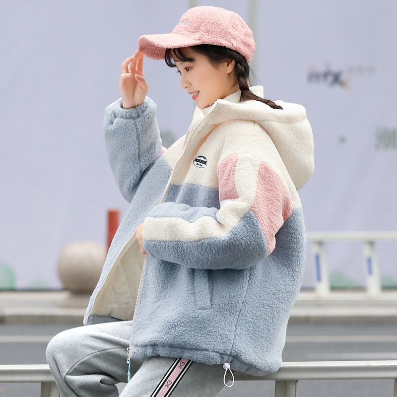 外套加厚夹棉2023新款少女冬装初中女生高中学生可爱羊羔毛绒棉服