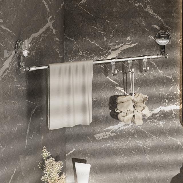 //映调转角伸缩吸盘毛巾架免打孔浴室毛巾杆卫生间置物架单杆挂钩