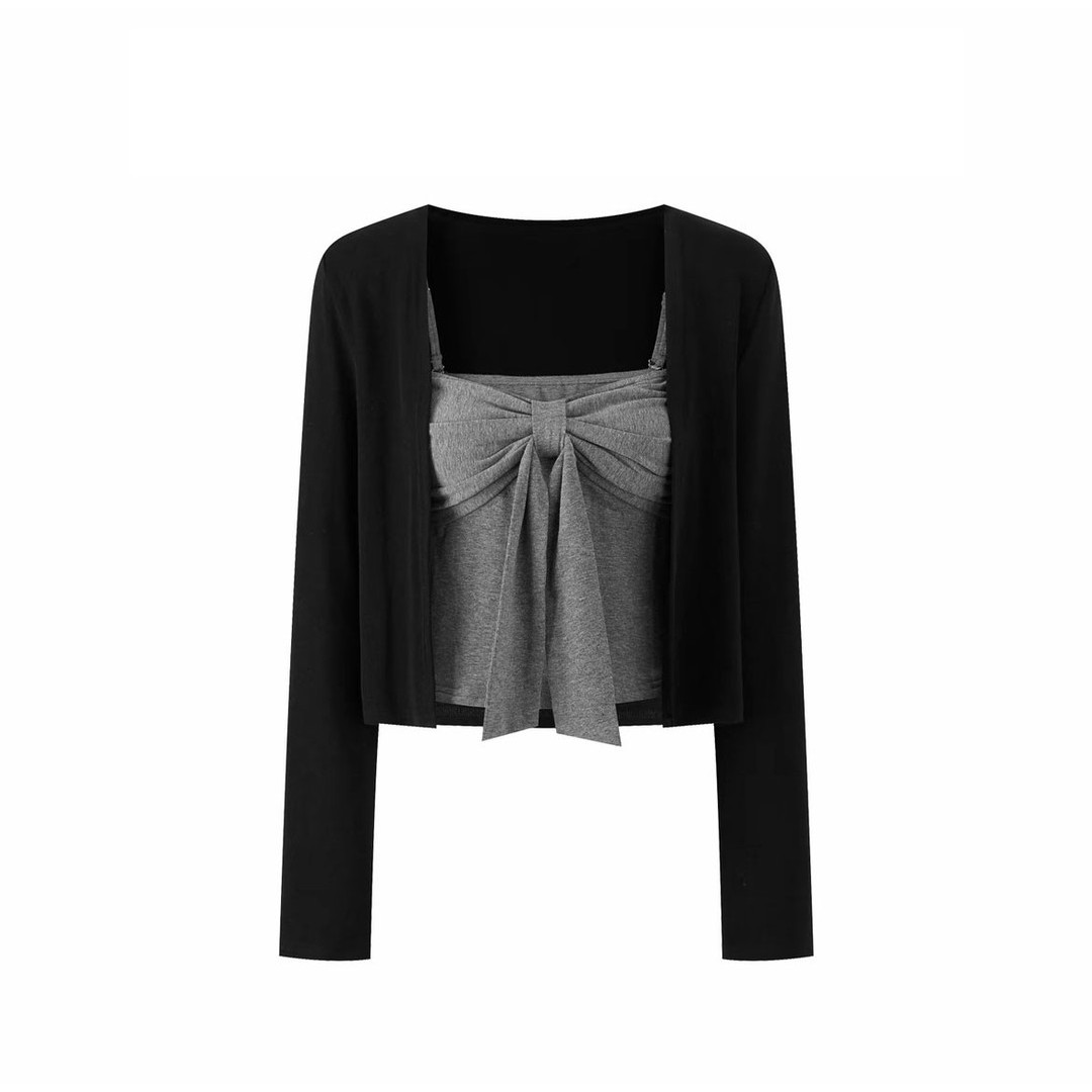 S-4XL开衫外套+带胸垫吊带两件套 新款纯欲风性感上衣抹胸背心女