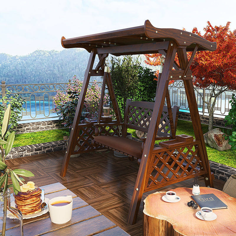 户外秋千吊椅家用室内阳台吊椅室外庭院实木荡秋千双人三人摇椅