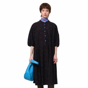 MOVEUP幻走2025夏季 小立领彩点印花梭织连衣裙3EWX21307 新款 .FUN