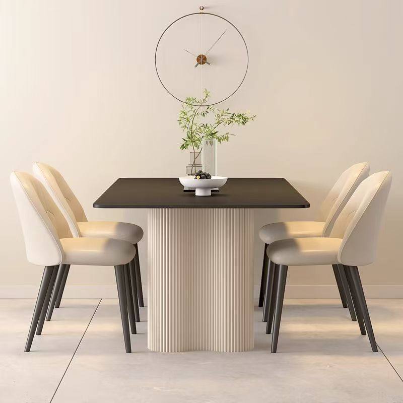 纯黑色岩板餐桌新款意式高端现代简约家用2024小户型长方形吃饭桌